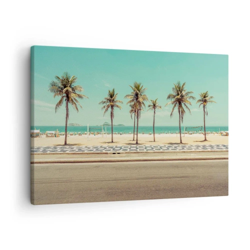 Canvastavla - Bild på duk - Palmer på stranden med utsikt över havet och den blå himlen - 70x50cm - På stranden - Modern väggdekoration för vardagsrum och sovrum ARTTOR