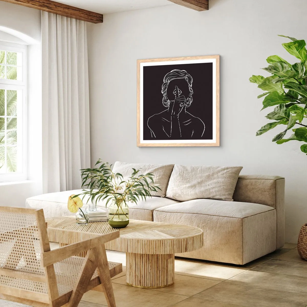 Affisch i ram av ljusek - Skönhet blommar i tystnad - 40x40 cm