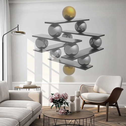 Fototapet på mått Premium Sand - Guld-silver balans - Abstraktion, Metallkulor, 3D