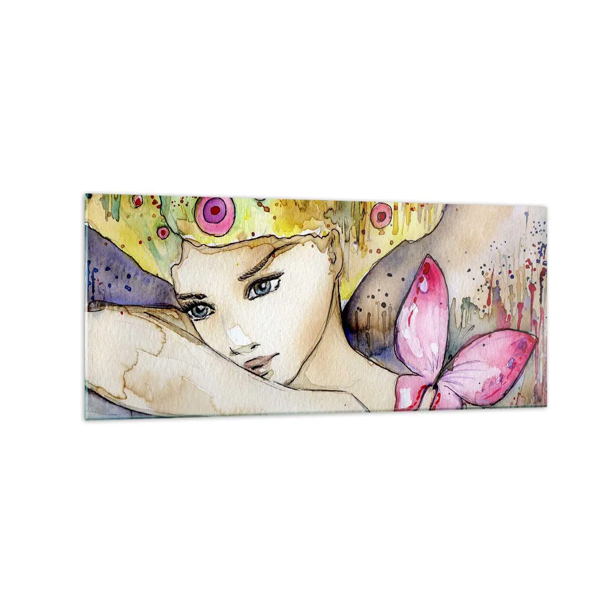 Glastavla - Bild på glas - fjärilprincessa - 120x50 cm