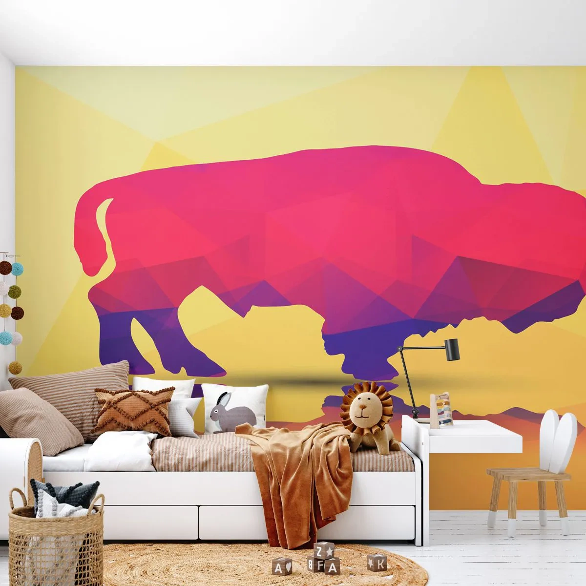 Fototapet Premium Sand - Visentens amaranta styrka - Djur, Wisent, Geometrisk figur - 100x70 cm