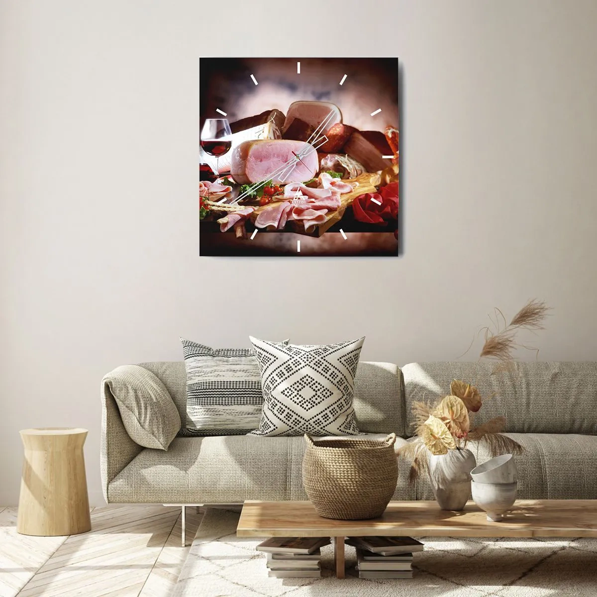 Väggklocka - Klocka på glas - Kulinarisk dröm med karaff - 40x40 cm