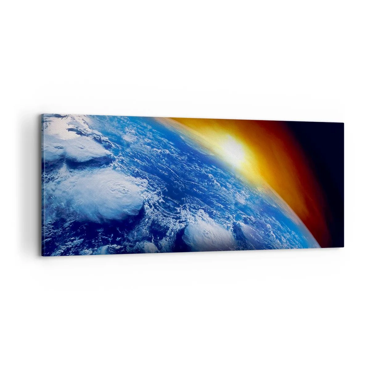 Canvastavla - Bild på duk - Soluppgång över den blåa planeten - 100x40 cm