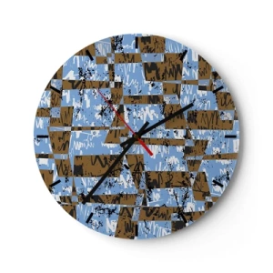 Väggklocka - Klocka på glas - Geometriska mönster i nyanser av blått och brunt - 30x30cm - Icke-folkligt urklipp - Modern väggdekoration för vardagsrum, kök och sovrum ARTTOR