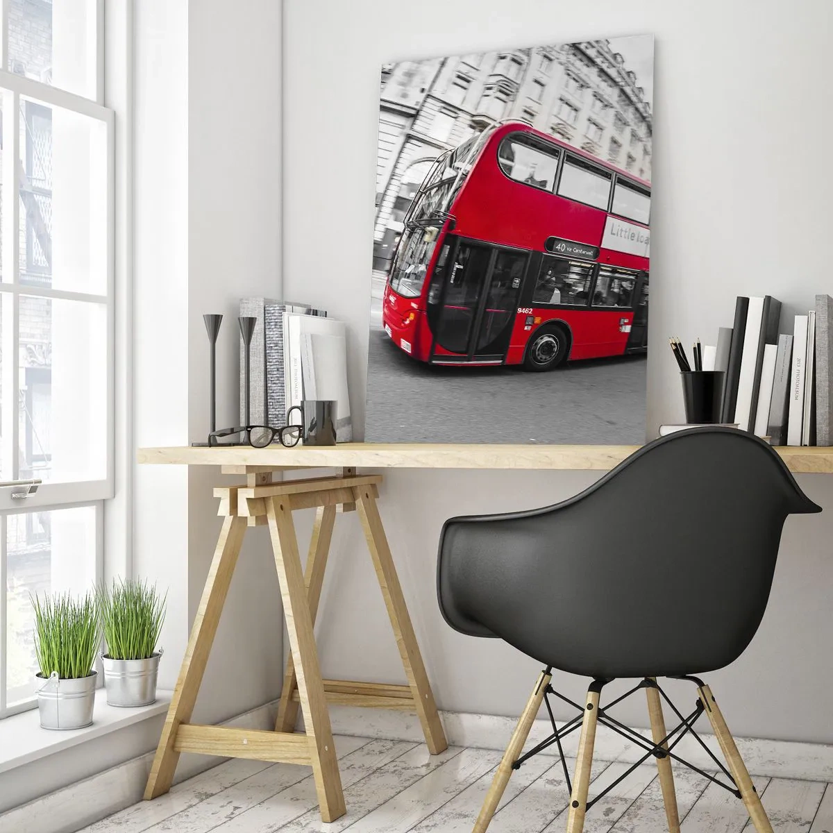 Glastavla - Bild på glas - Londo traditionellt - by bus - 50x70 cm
