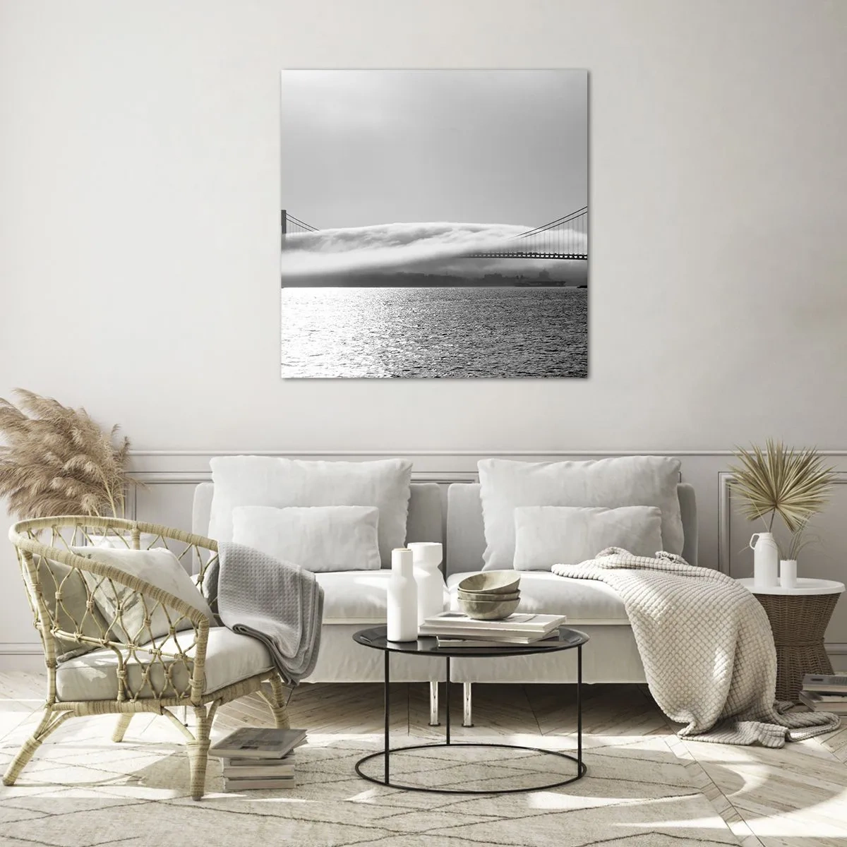 Glastavla - Bild på glas - Passera Golden Gate - 70x70 cm