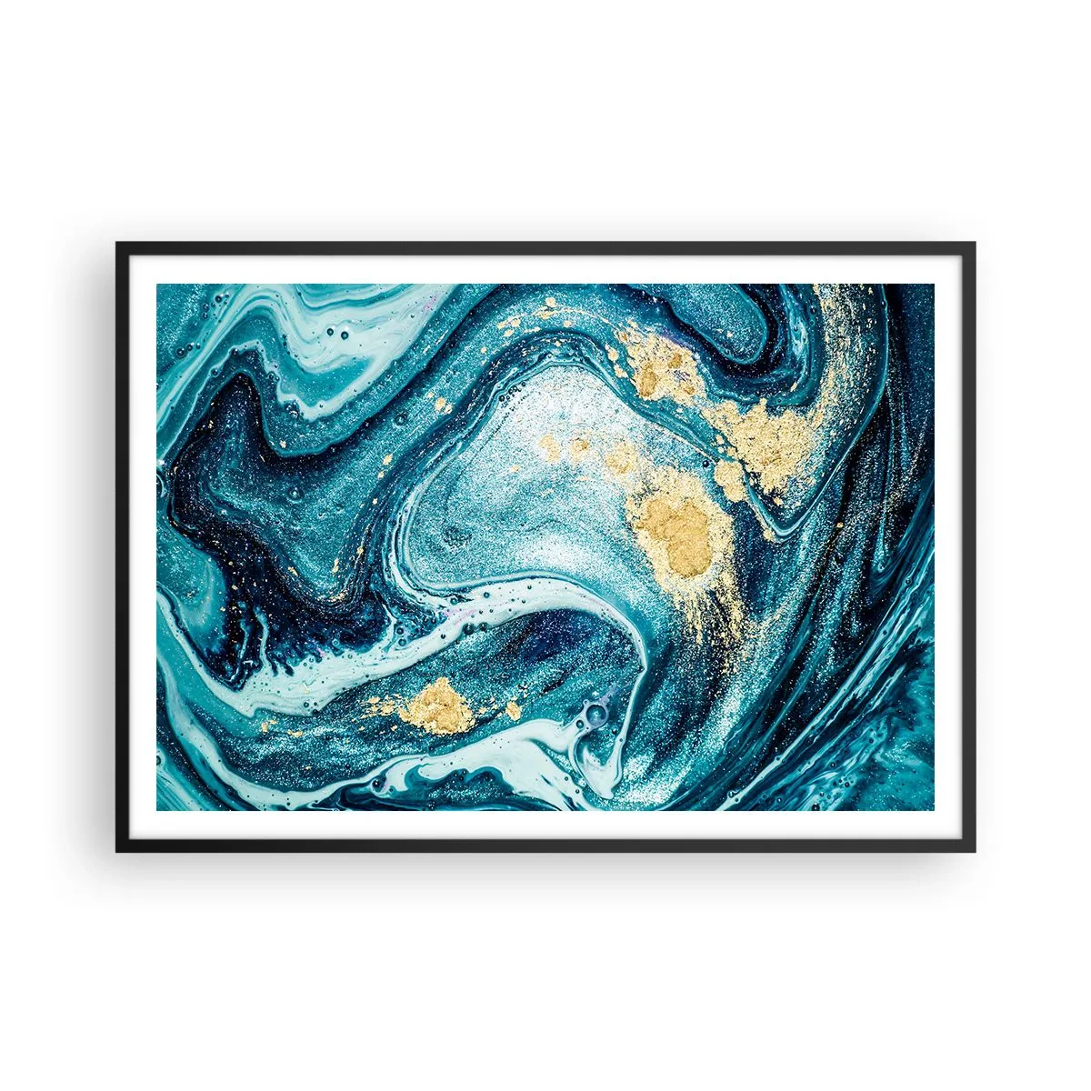 Affisch i svart ram - Blå virvel - 100x70 cm