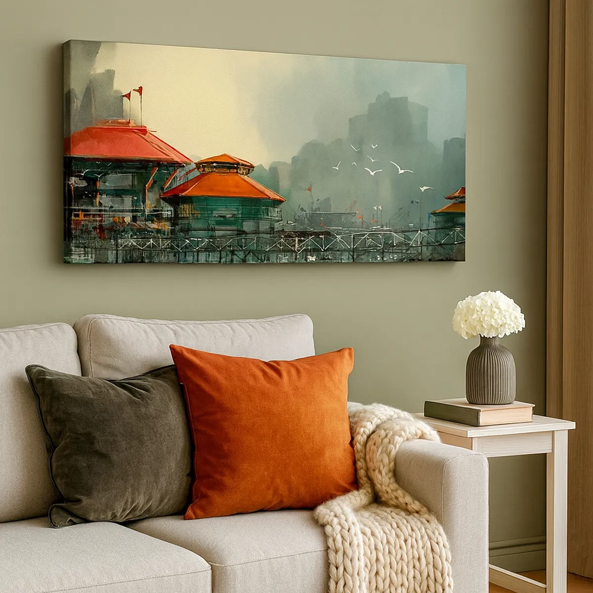 Canvastavla - Bild på duk - Duggig dag i hamnen - 30x30 cm