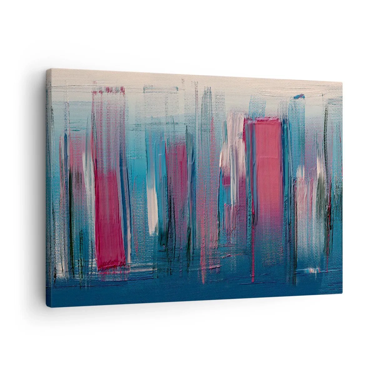 Canvastavla - Bild på duk - Abstrakta vertikala former i nyanser av blått och rött - 70x50cm - Vertikal komposition i blått och rött - Modern väggdekoration för vardagsrum och sovrum ARTTOR