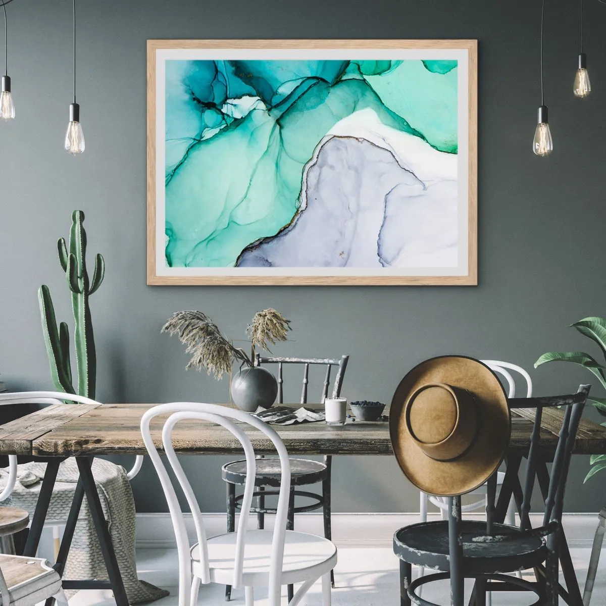 Affisch i ram av ljusek - En studie i turkos - 50x40 cm