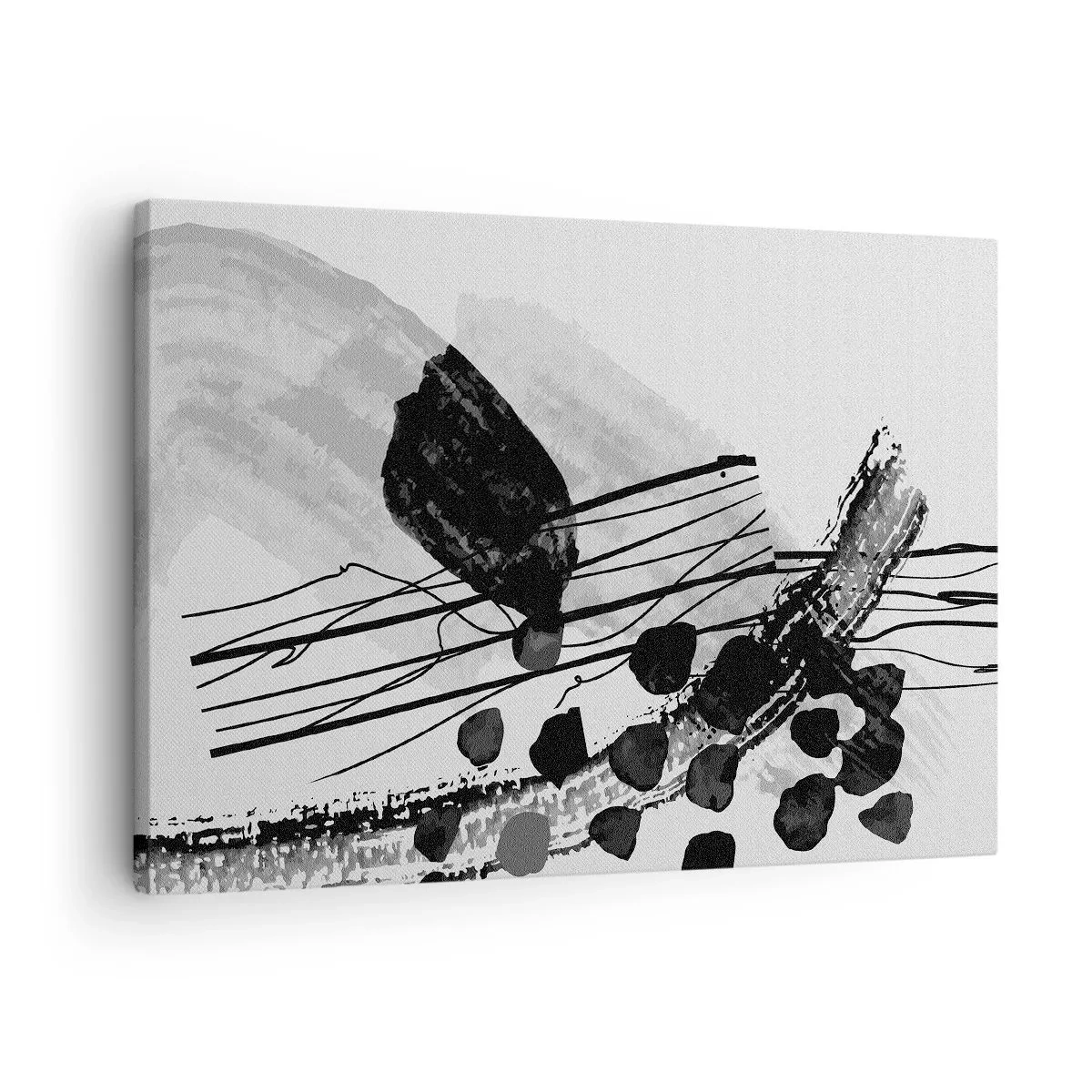 Canvastavla - Bild på duk - Svartvit abstrakt komposition med organiska former - 70x50cm - Svartvit organisk abstraktion - Modern väggdekoration för vardagsrum och sovrum ARTTOR