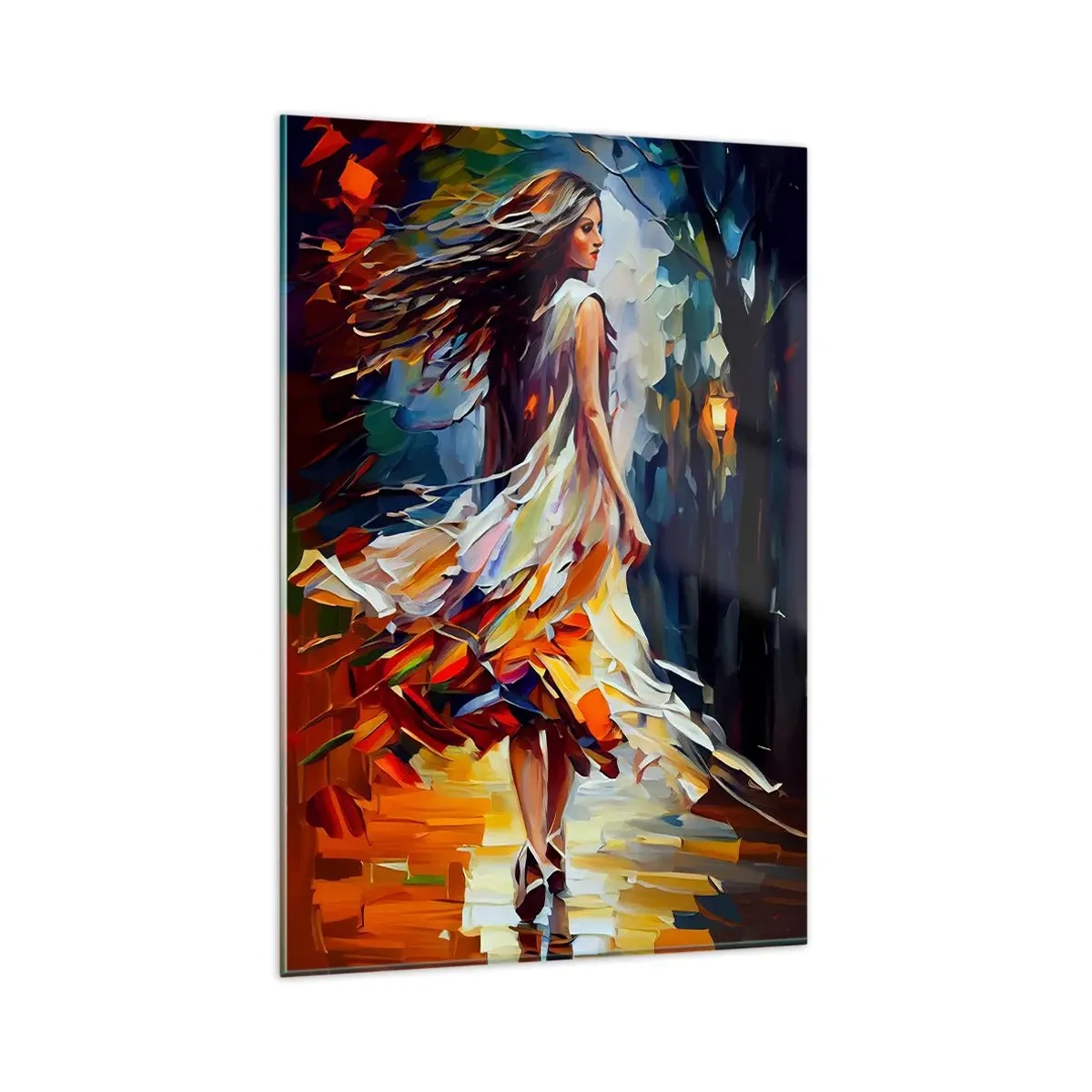 Glastavla - Bild på glas - Höstflicka - 80x120 cm