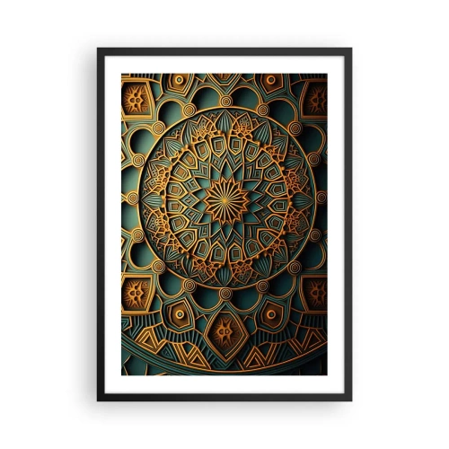 Affisch i svart ram - Gyllene mandala på en mörk bakgrund - 50x70cm - I ett arabiskt klimat - Modern väggdekoration för vardagsrum och sovrum ARTTOR