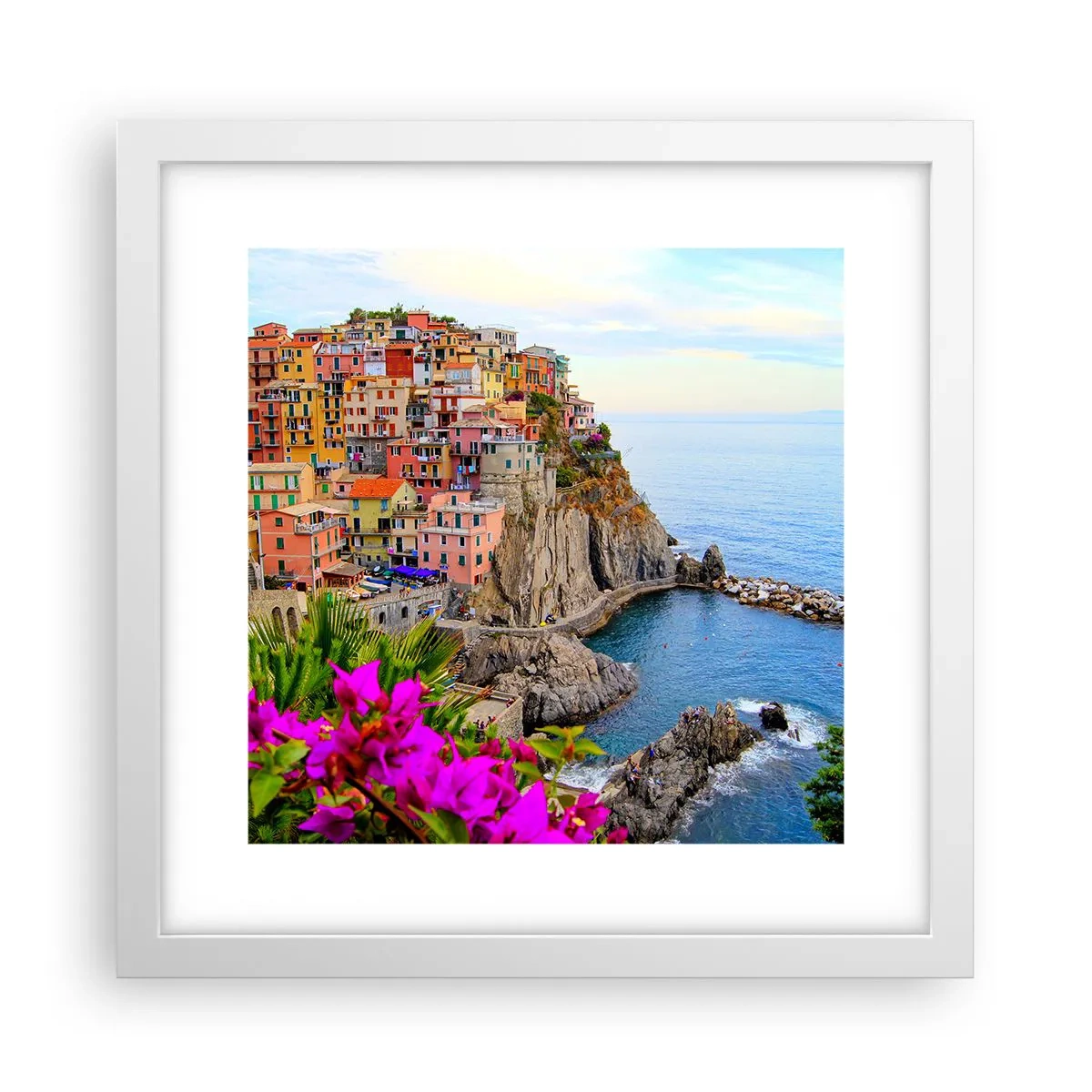 Affisch i vit ram - Skrattande stad - 30x30 cm