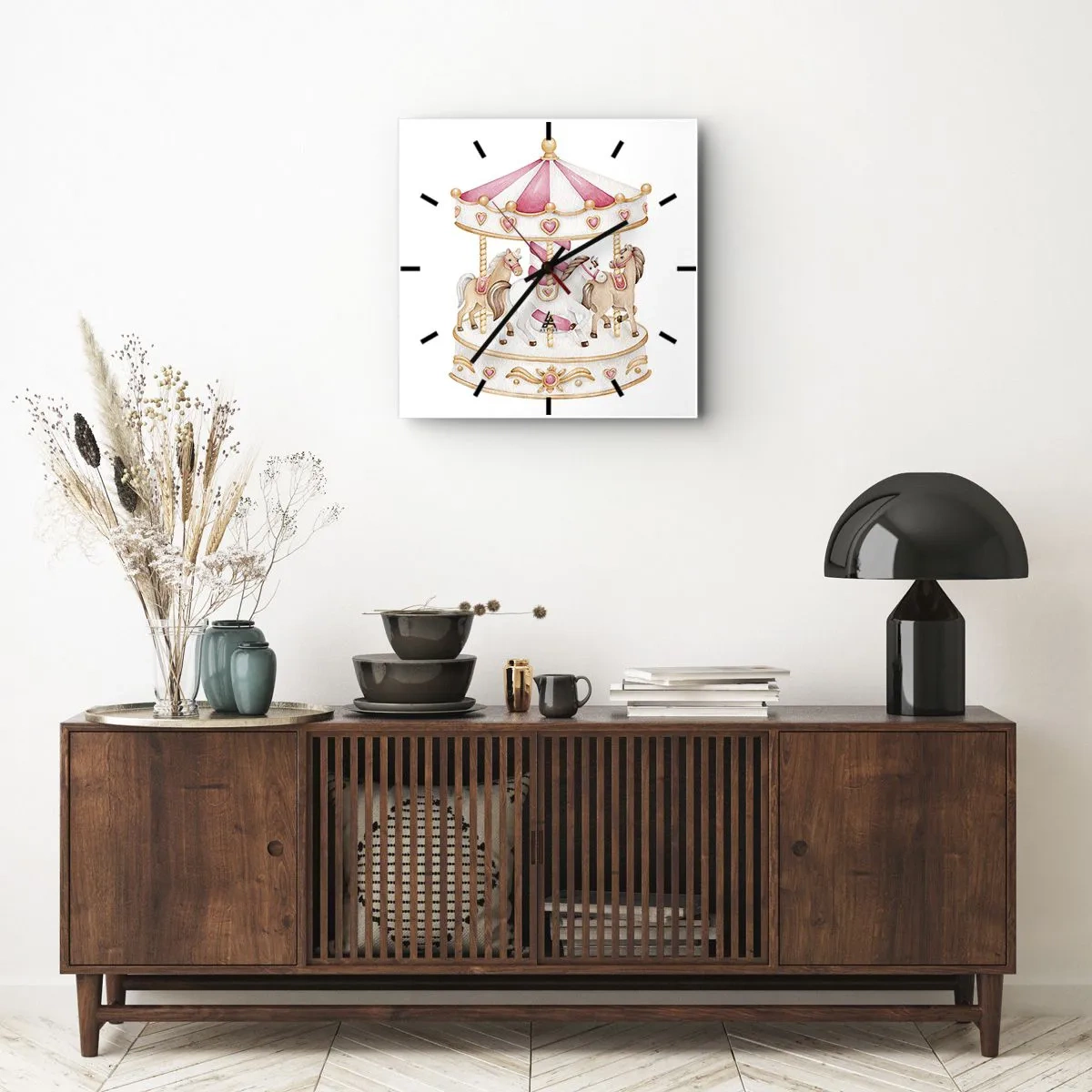 Väggklocka - Klocka på glas - Barndomens ljuva värld - 40x40 cm