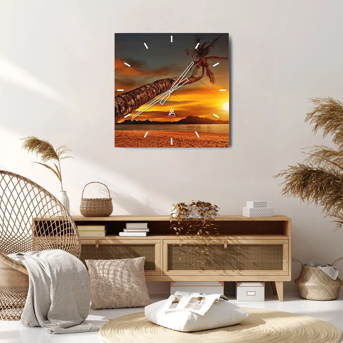 Väggklocka - Klocka på glas - Exotisk semester, ett äventyr i Karibien - 40x40 cm