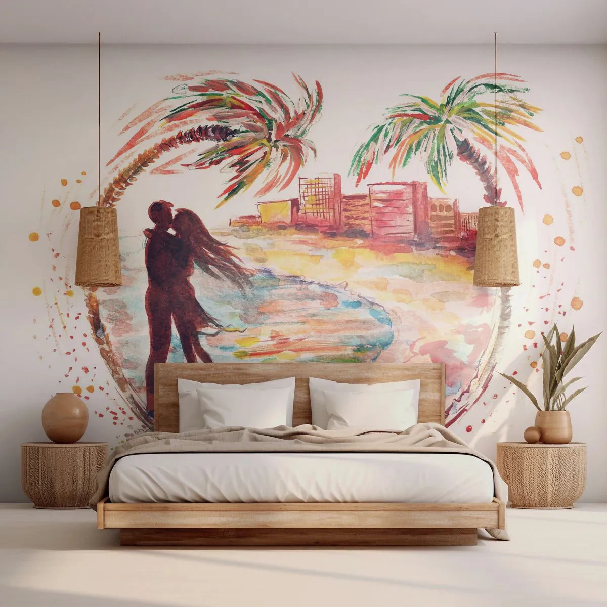 Fototapet Premium Sand - Romantisk sommarsemester - människor, Kokosnötspalm, Strand - 250x175 cm