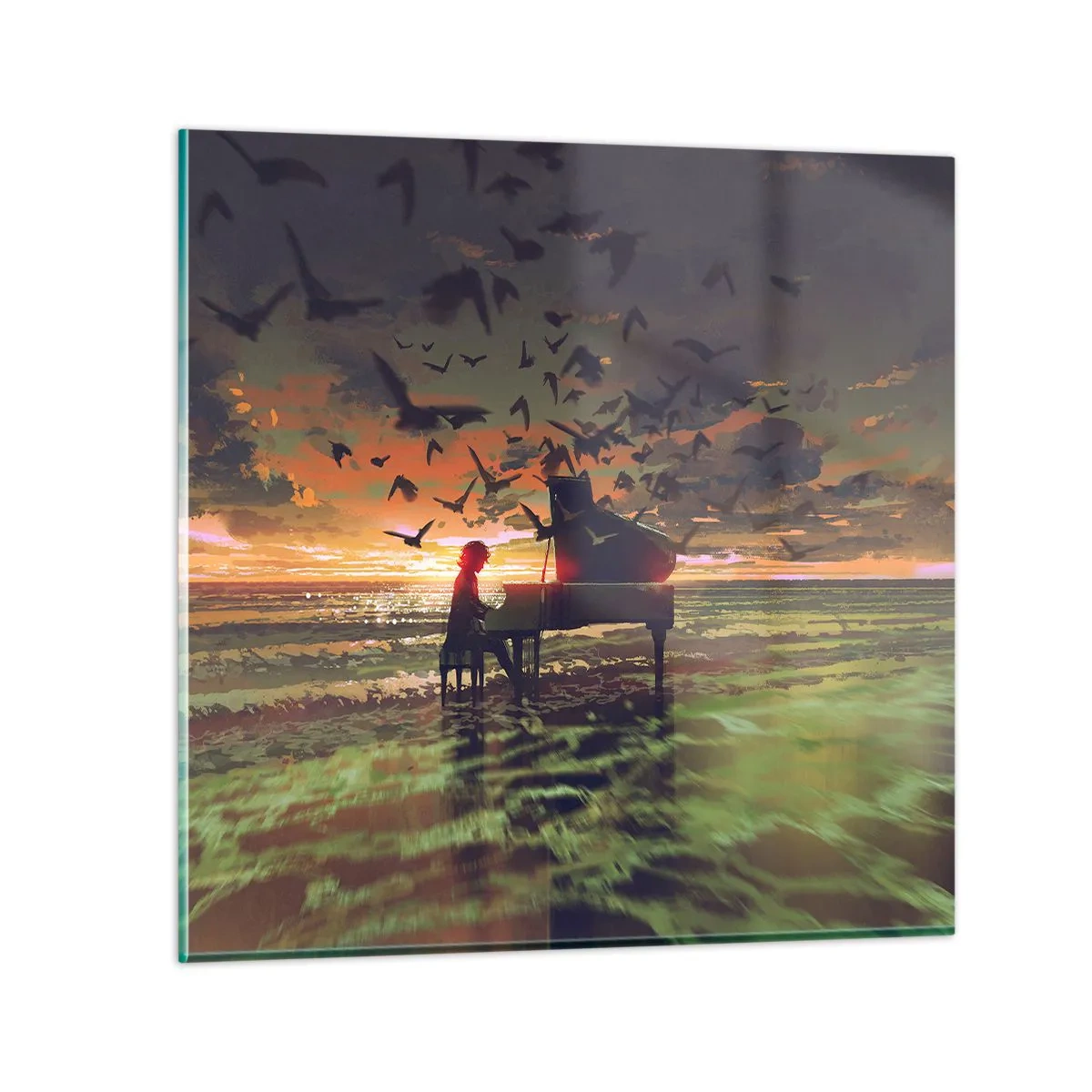 Glastavla - Bild på glas - Konsert för piano och vågor - 30x30 cm