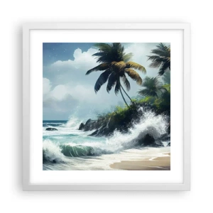 Affisch i vit ram - På en tropisk strand - 40x40 cm