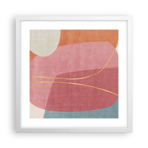 Affisch i vit ram - Pastellkomposition med guldtråd - 40x40 cm