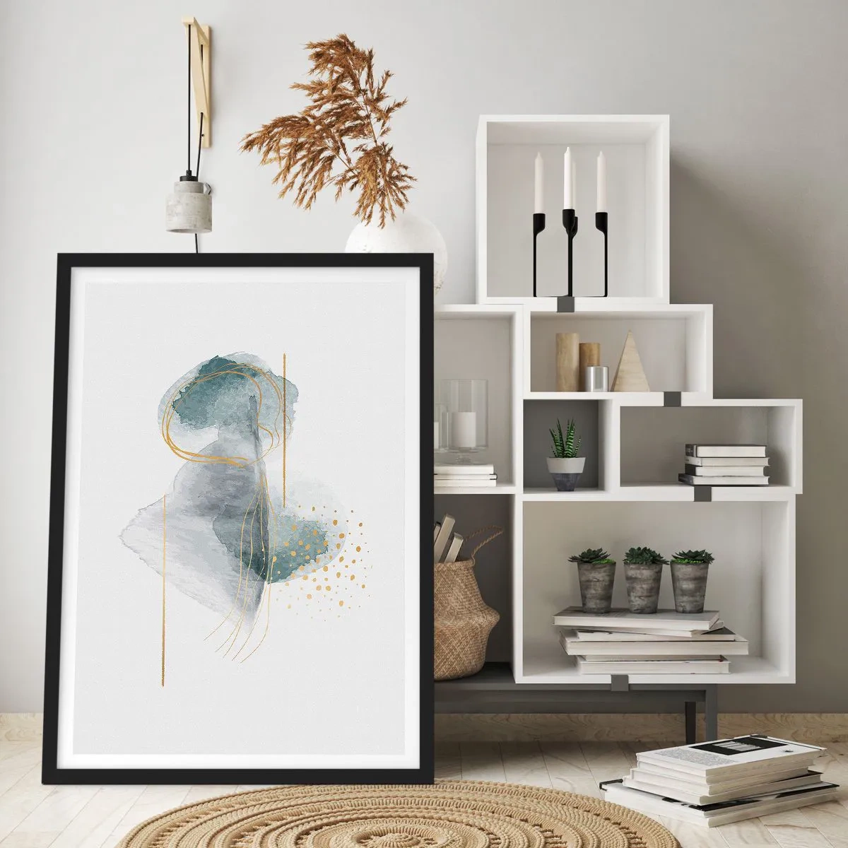 Affisch i svart ram - Om gråhetens och guldets förhållanden - 40x50 cm