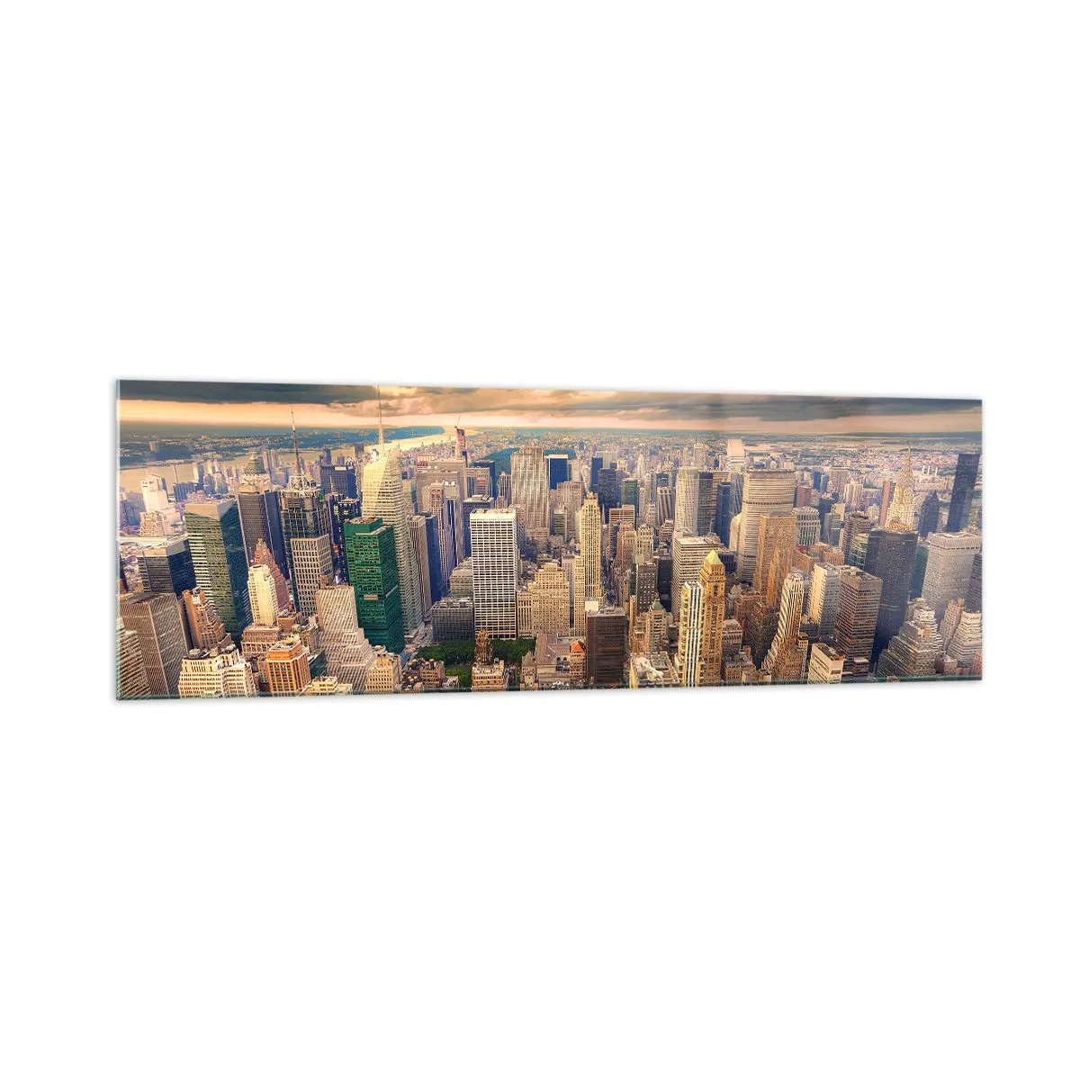 Glastavla - Bild på glas - Förgylld metropolis - 160x50 cm
