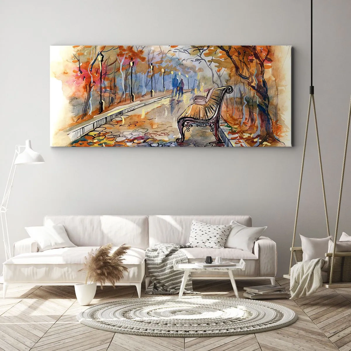 Canvastavla - Bild på duk - Vandra tillsammans mot hösten - 100x40 cm