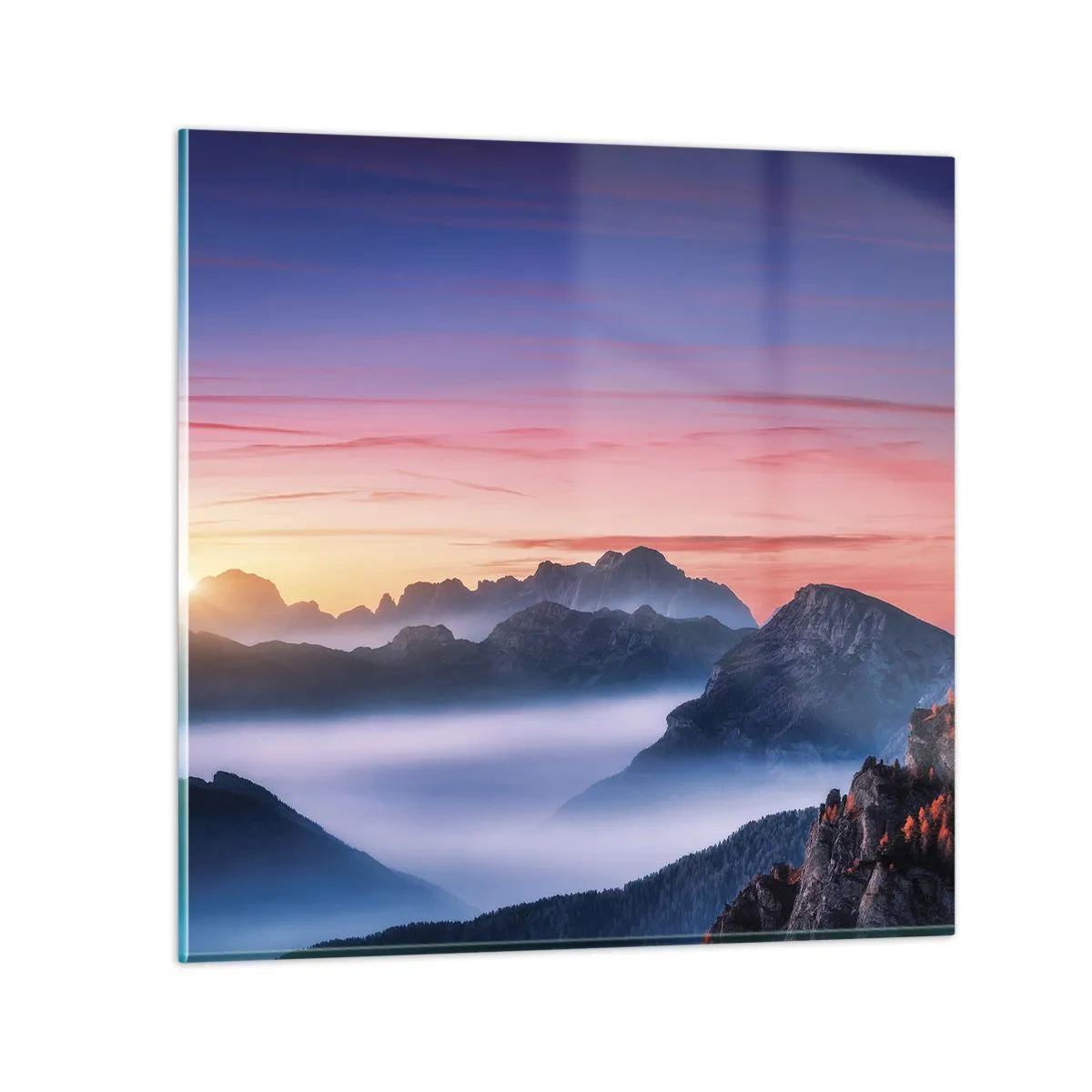 Glastavla - Bild på glas - Över dalarna - 50x50 cm