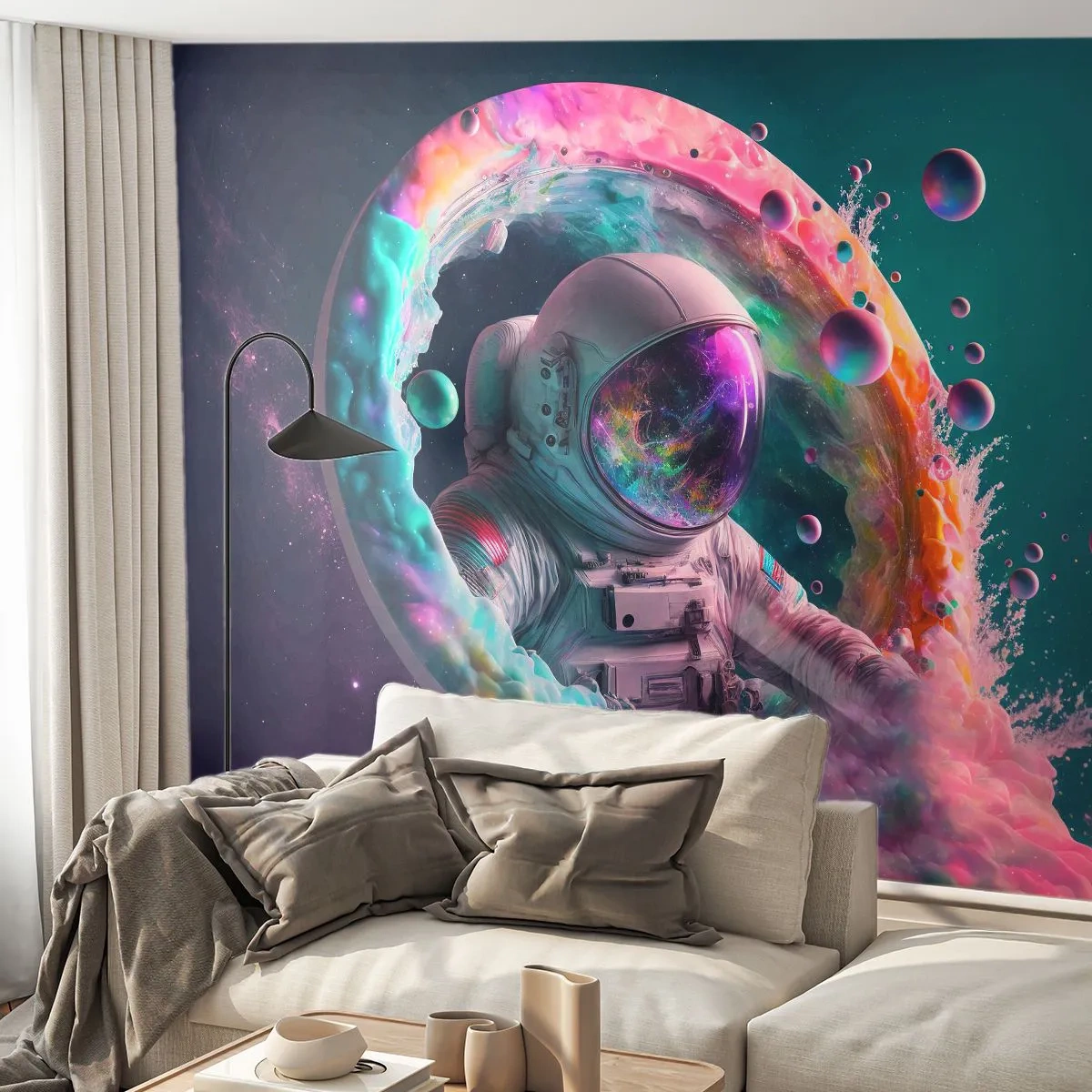 Fototapet Premium Sand - Stjärnport - Astronaut, Galaxy, Futuristisk - 100x70 cm