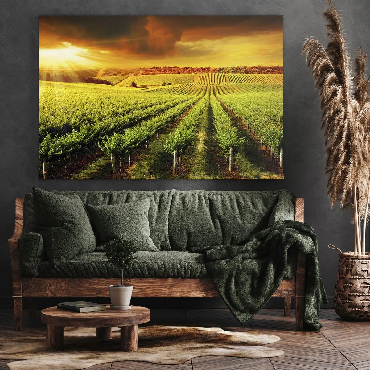 Canvastavla - Bild på duk - Gyllene vingårdar upplysta av solens strålar - 70x50cm - Under australiensiska solen - Modern väggdekoration för vardagsrum och sovrum ARTTOR