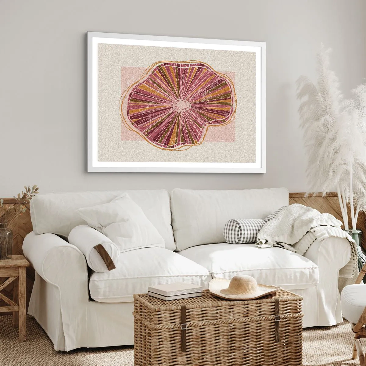 Affisch i vit ram - Strålande abstraktion - 100x70 cm