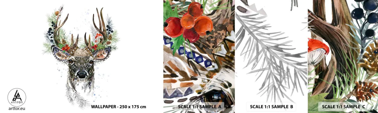 Provbit av självhäftande fototapet Deluxe Sticker - I högtidskläder - Abstraktion, Rådjur, Ren - 100x30 cm