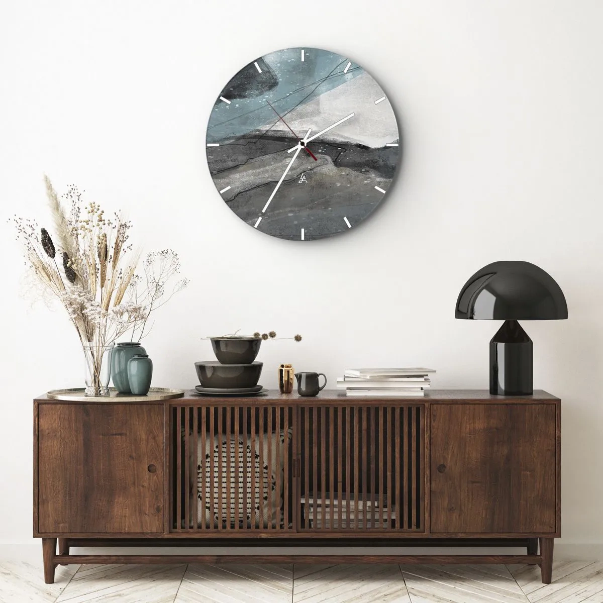 Väggklocka - Klocka på glas - Abstraktion: stenar och is - 40x40 cm