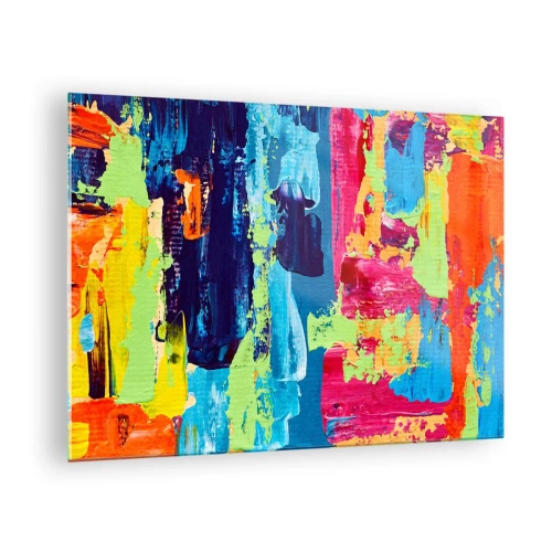 Glastavla - Bild på glas - En illustration av en abstrakt målning i intensiva färger - 70x50cm - Livet är skönt! - Modern väggdekoration för vardagsrum och sovrum ARTTOR