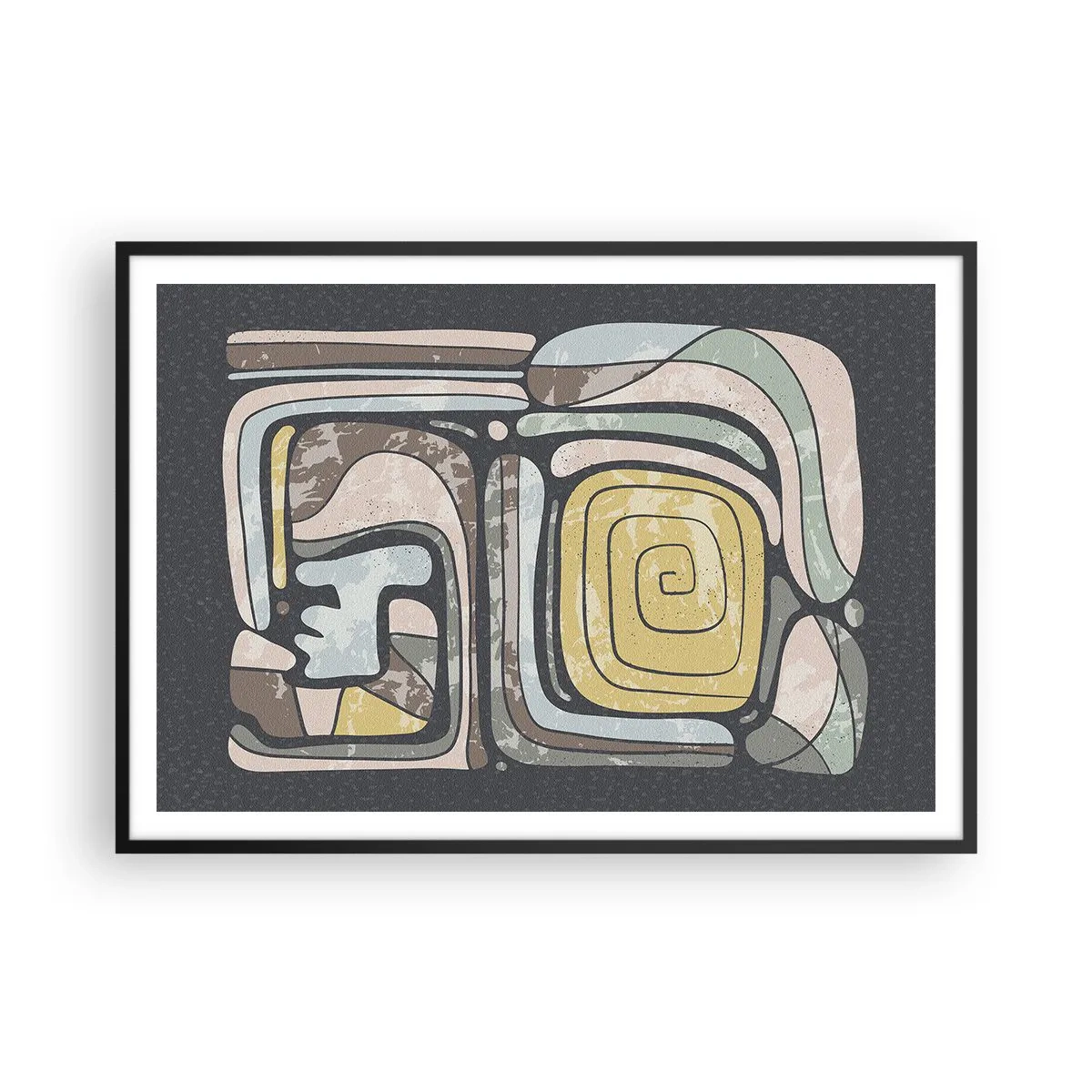 Affisch i svart ram - Abstraktion i en förcolumbiansk anda - 100x70 cm