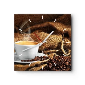 Väggklocka - Klocka på glas - Mokkadoft och honungtjock dryck - 30x30 cm