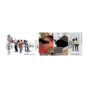 Provbit av fototapet Premium Sand - Gatumusik - musik, Gitarr, Band - 100x30 cm
