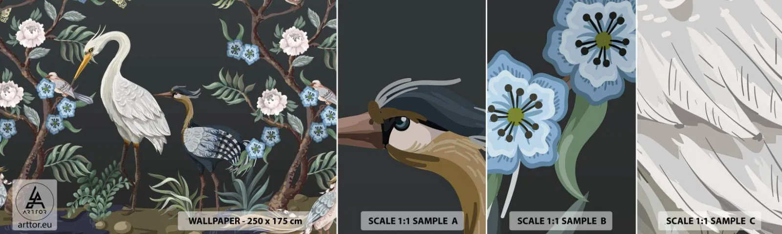 Provbit av självhäftande fototapet Deluxe Sticker - Fågelparad - Djur, Blommor, Fågel - 100x30 cm