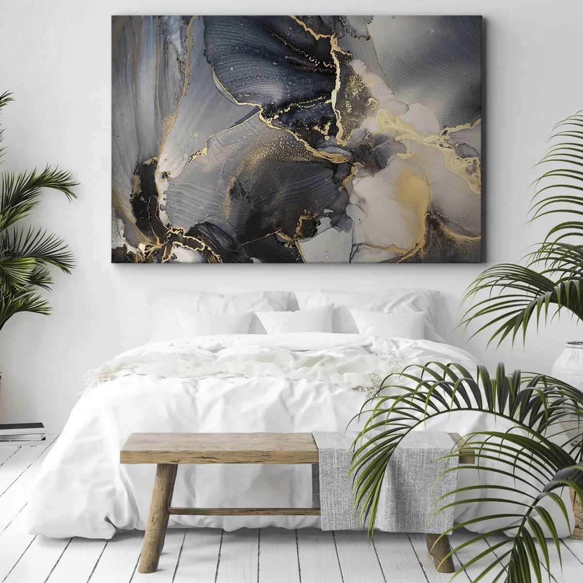 Canvastavla - Bild på duk - Abstrakt guld och grått på duk - 70x50cm - En stens liv - Modern väggdekoration för vardagsrum och sovrum ARTTOR