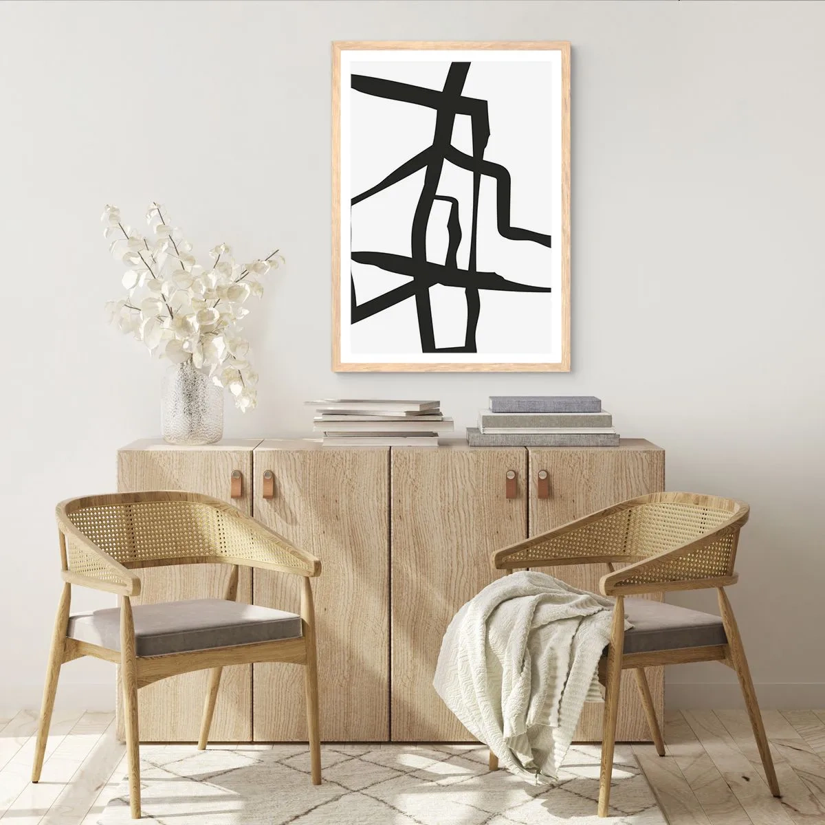 Affisch i ram av ljusek - Svartvit konstruktion - 50x70 cm