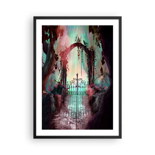 Affisch i svart ram - En mystisk grind i skogen med en färgglad bakgrund - 50x70cm - Hemlighetsfull trädgård - Modern väggdekoration för vardagsrum och sovrum ARTTOR