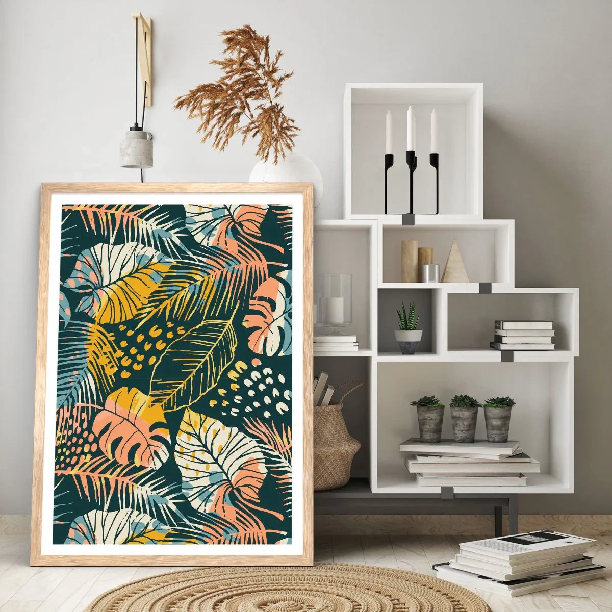 Affisch i ram av ljusek - Lövfantasi - 61x91 cm