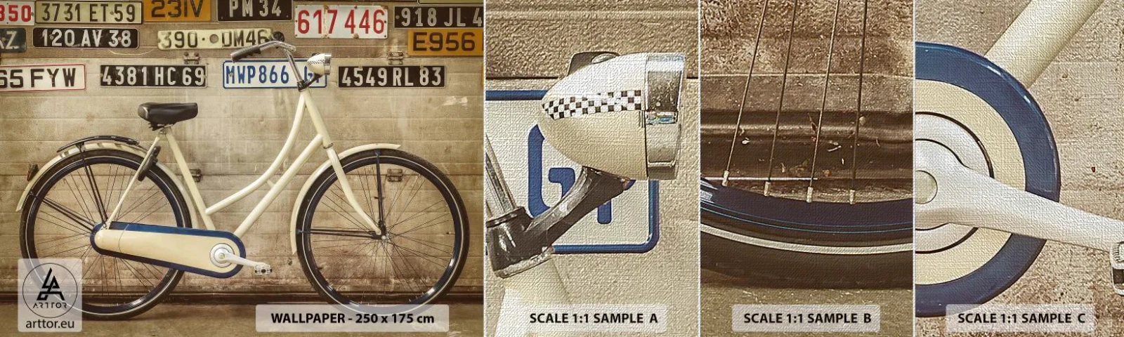 Provbit av fototapet Premium Canvas - Utan komplex - Väggmålning, Cykel, Tallrikar - 100x30 cm