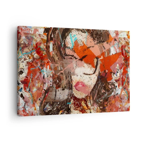 Canvastavla - Bild på duk - Abstrakt porträtt av en kvinna i intensiva färger - 70x50cm - Ingen vet på riktigt hurdan du är - Modern väggdekoration för vardagsrum och sovrum ARTTOR