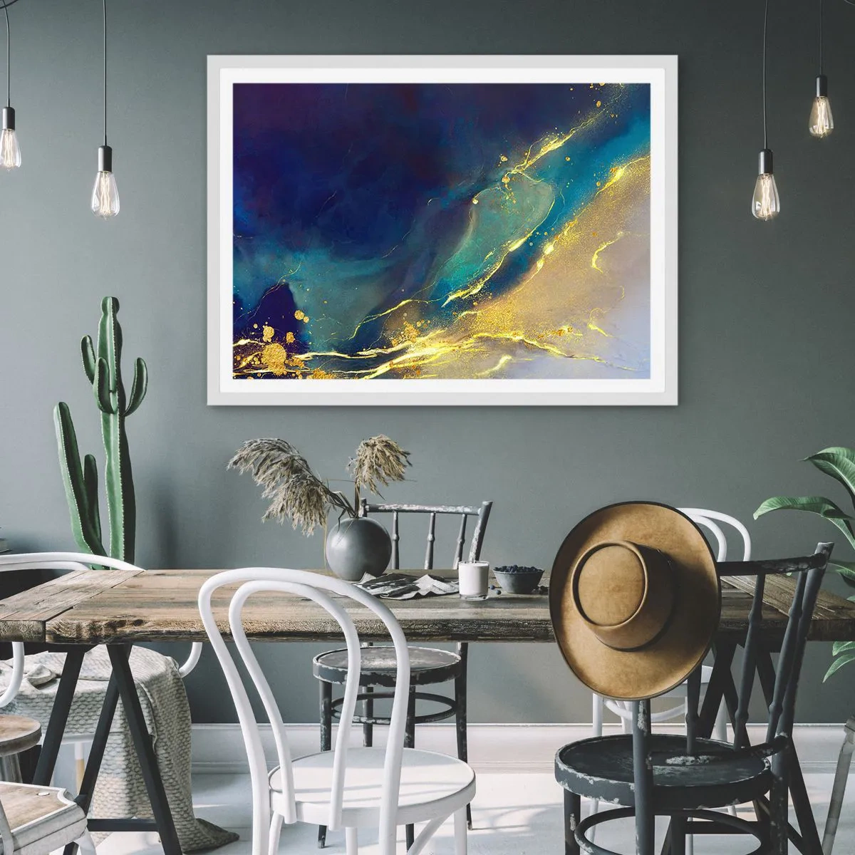 Affisch i vit ram - Utspillt guld - 91x61 cm