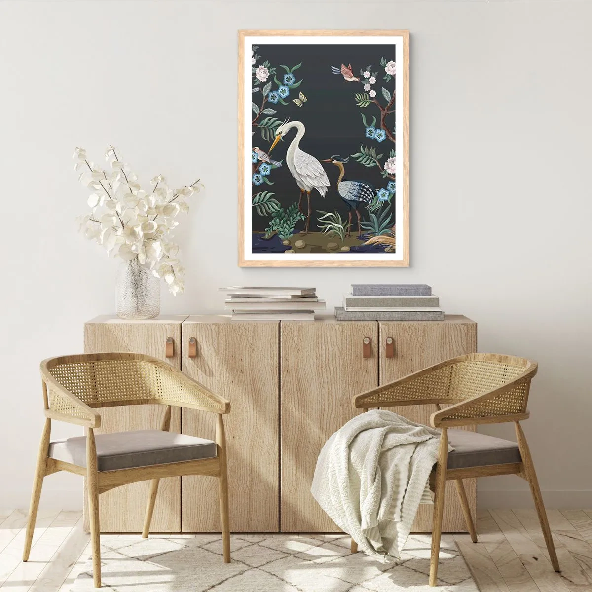 Affisch i ram av ljusek - Fågelparad - 40x50 cm