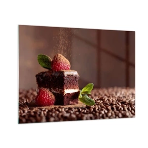 Glastavla - Bild på glas - Chokladdessert med hallon och myntablad - 70x50cm - Livet är ljuvt - Modern väggdekoration för vardagsrum och sovrum ARTTOR