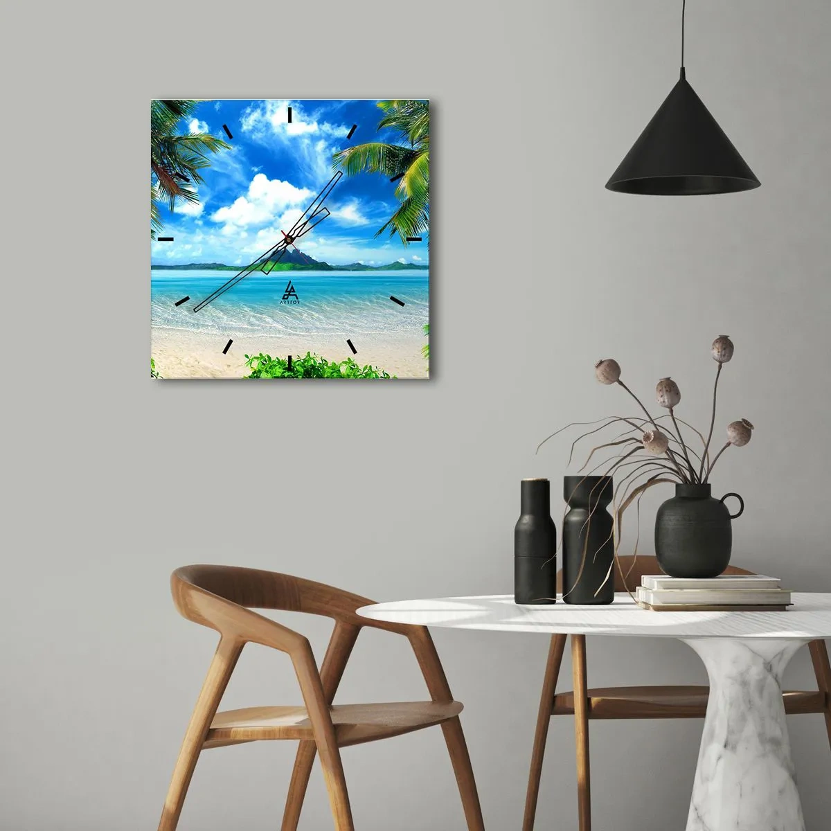 Väggklocka - Klocka på glas - Tropikens azur - 30x30 cm