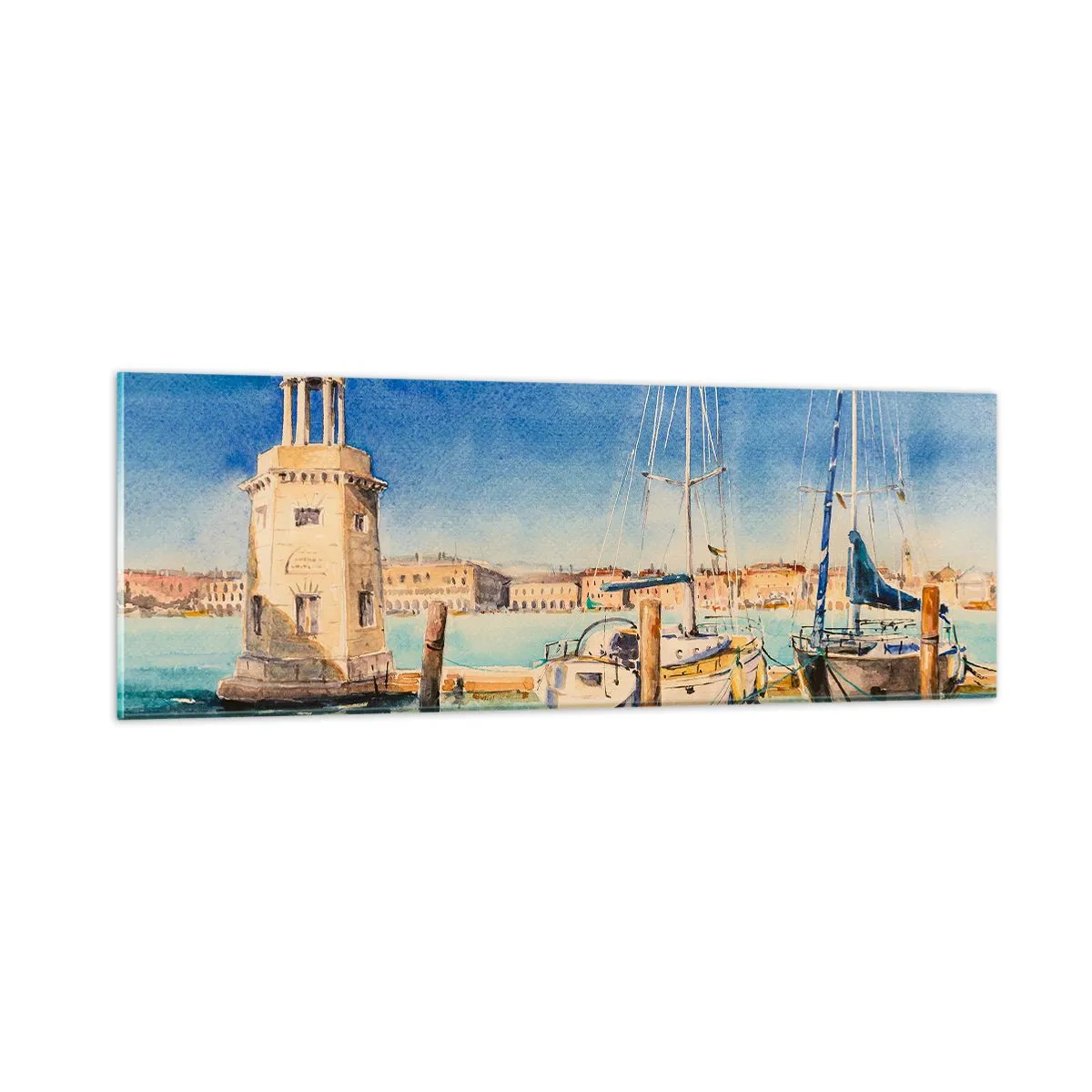 Glastavla - Bild på glas - Solig lagun - 90x30 cm