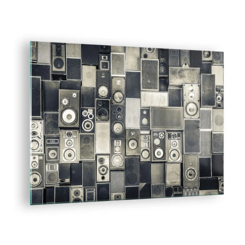 Glastavla - Bild på glas - En komposition av retrohögtalare i grå nyanser - 70x50cm - Allt väl - Modern väggdekoration för vardagsrum och sovrum ARTTOR